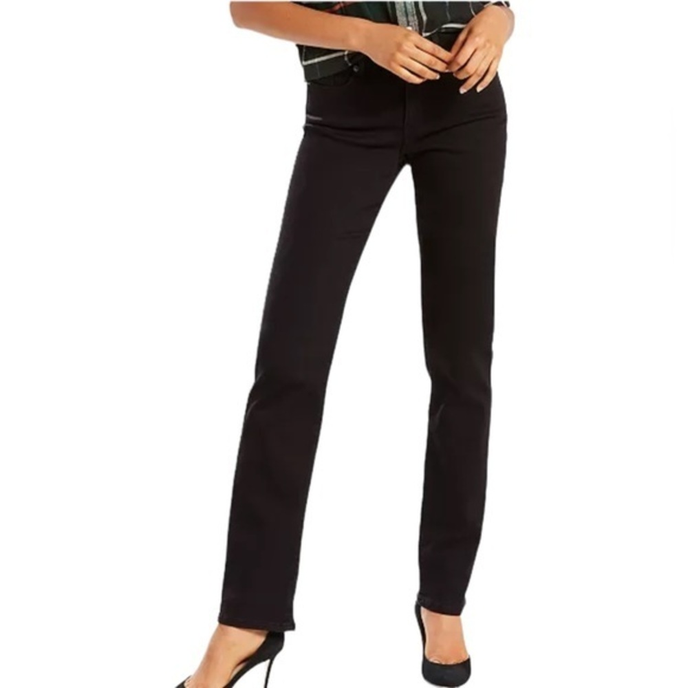 Levi’s 505 sz 6 black denim silver hardware Straight leg mid-rise stretch jeans